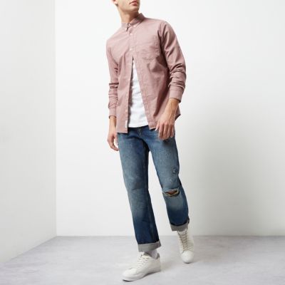 Blue wash distressed loose fit Cody jeans